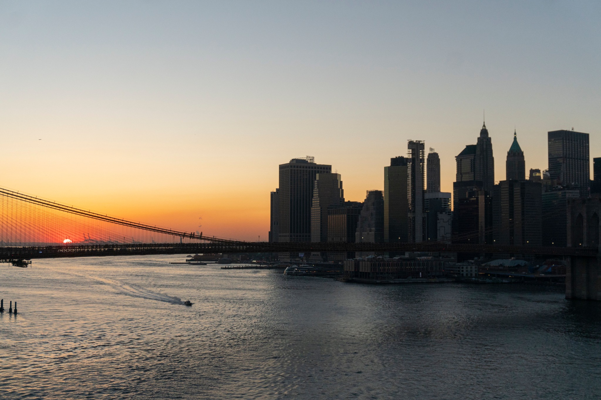 New York City skyline at sunset